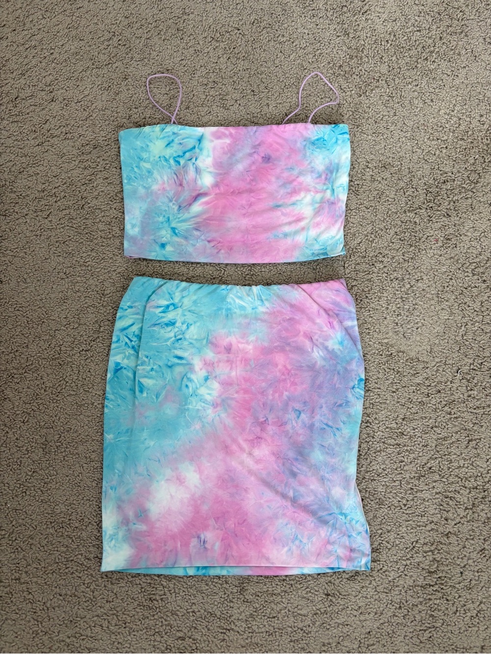 Tie-Dye Pastel Two-Piece Crop Top & Skirt Set